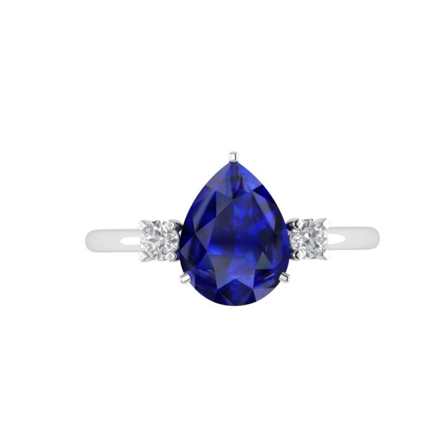 Minimalist Pear Blue Sapphire and Sparkling Diamond Ring in 18K White Gold (3.15ct)