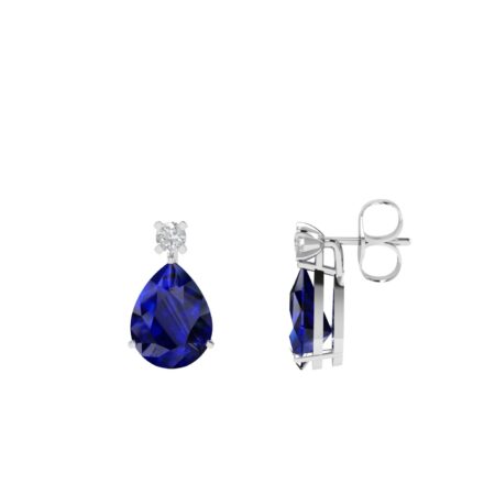Minimalist Pear Blue Sapphire and Sparkling Diamond Earrings in 18K White Gold (6.3ct)