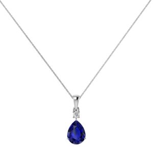 Minimalist Pear Blue Sapphire and Sparkling Diamond Pendant in 18K White Gold (3.15ct)