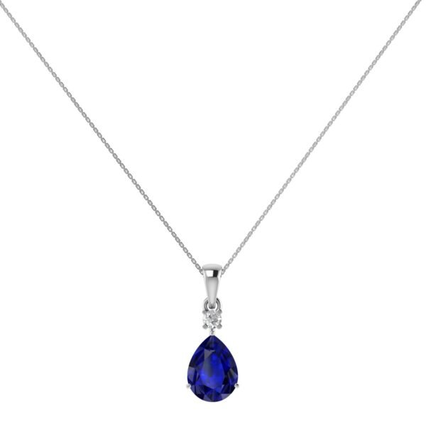 Minimalist Pear Blue Sapphire and Sparkling Diamond Pendant in 18K White Gold (3.15ct)