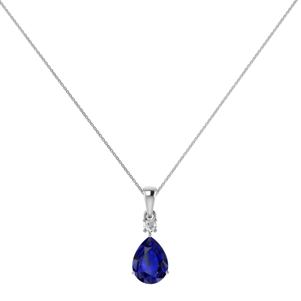 Minimalist Pear Blue Sapphire and Sparkling Diamond Pendant in 18K White Gold (3.15ct)
