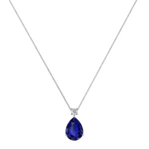 Minimalist Pear Blue Sapphire and Sparkling Diamond Necklace in 18K White Gold (3.15ct)