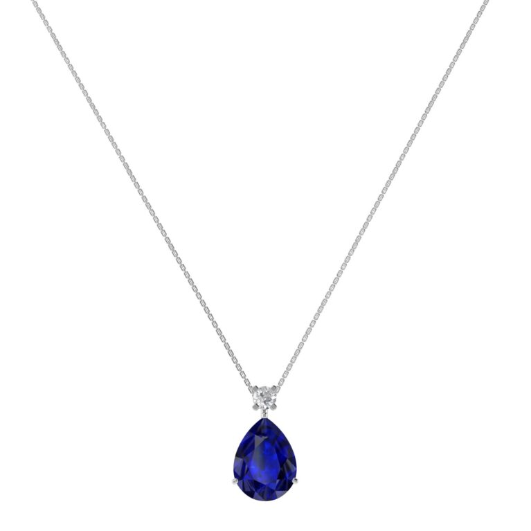 Minimalist Pear Blue Sapphire and Sparkling Diamond Necklace in 18K White Gold (3.15ct)