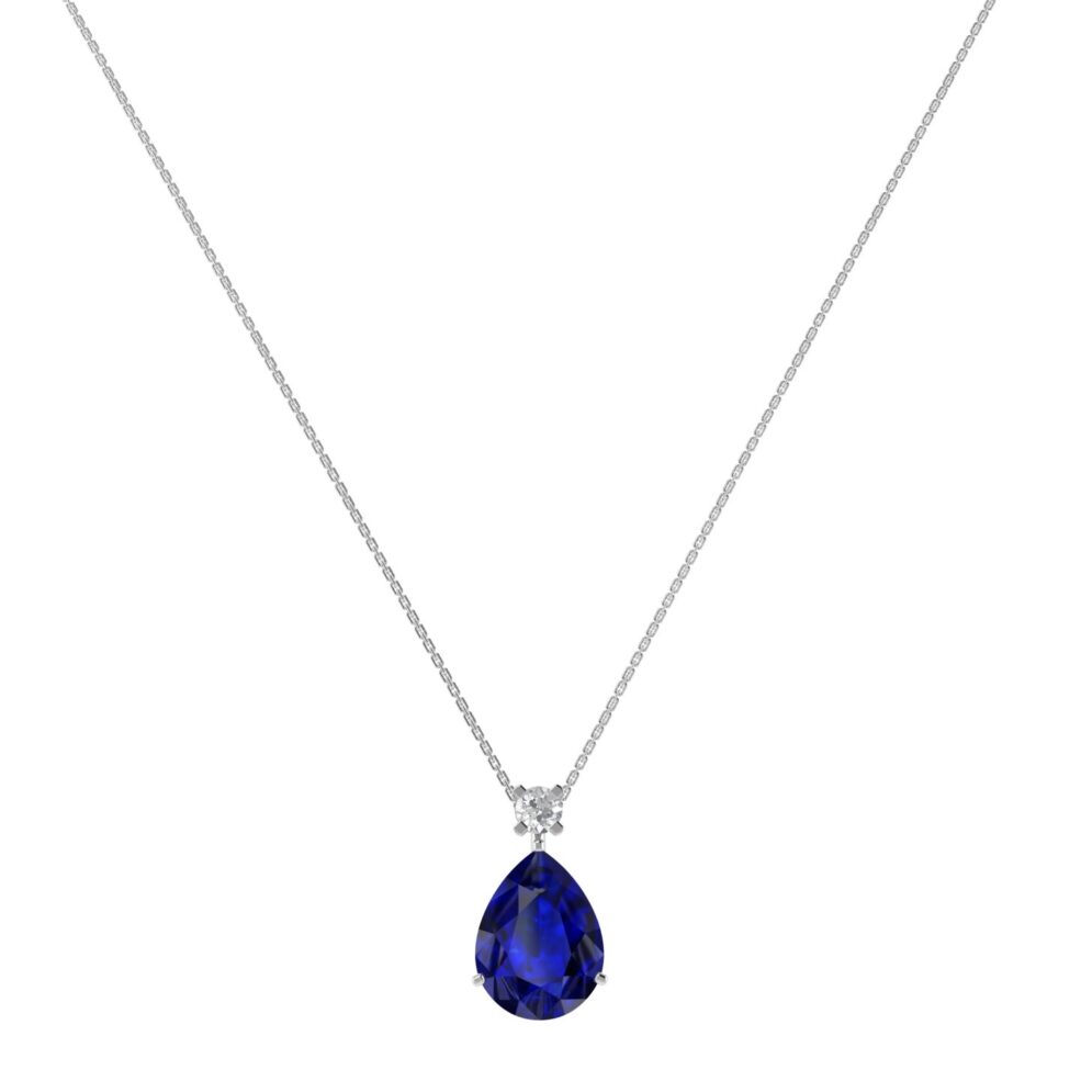 Minimalist Pear Blue Sapphire and Sparkling Diamond Necklace in 18K White Gold (3.15ct)