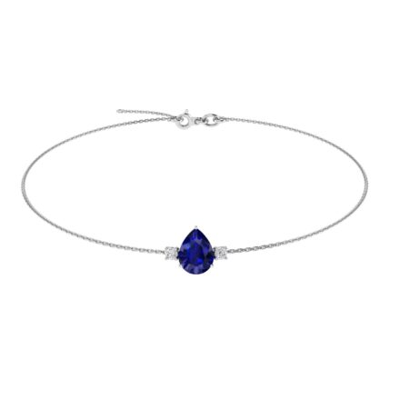 Minimalist Pear Blue Sapphire and Sparkling Diamond Bracelet in 18K White Gold (3.15ct)
