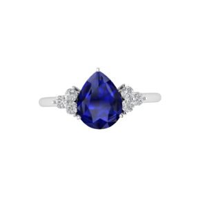 Minimalist Pear Blue Sapphire and Sparkling Diamond Ring in 18K White Gold (3.15ct)