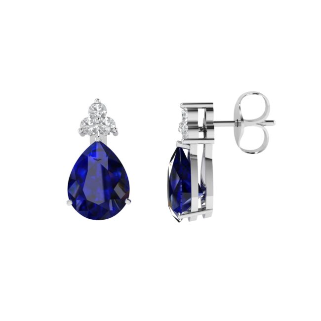 Minimalist Pear Blue Sapphire and Sparkling Diamond Earrings in 18K White Gold (6.3ct)