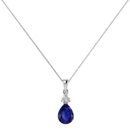 Minimalist Pear Blue Sapphire and Sparkling Diamond Pendant in 18K White Gold (3.15ct)