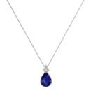Minimalist Pear Blue Sapphire and Sparkling Diamond Necklace in 18K White Gold (3.15ct)