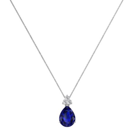 Minimalist Pear Blue Sapphire and Sparkling Diamond Necklace in 18K White Gold (3.15ct)