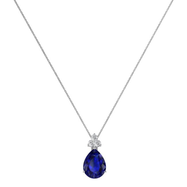 Minimalist Pear Blue Sapphire and Sparkling Diamond Necklace in 18K White Gold (3.15ct)