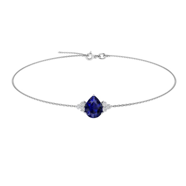 Minimalist Pear Blue Sapphire and Sparkling Diamond Bracelet in 18K White Gold (3.15ct)