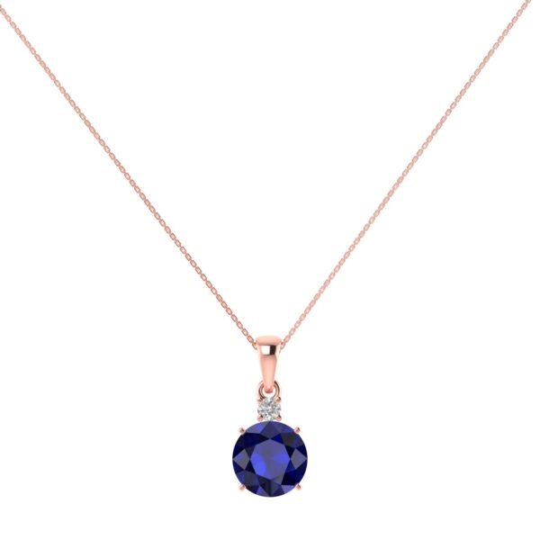 Diamond Embrace Round Blue Sapphire Pendant in 18K Gold