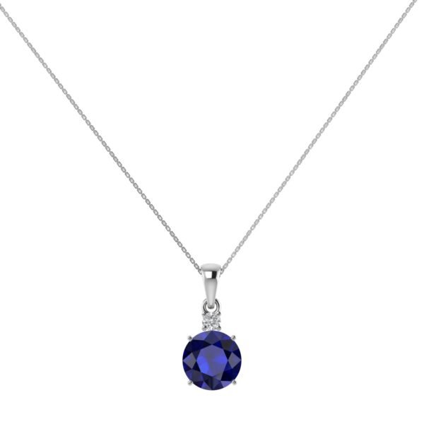 Diamond Embrace Round Blue Sapphire Pendant in 18K Gold
