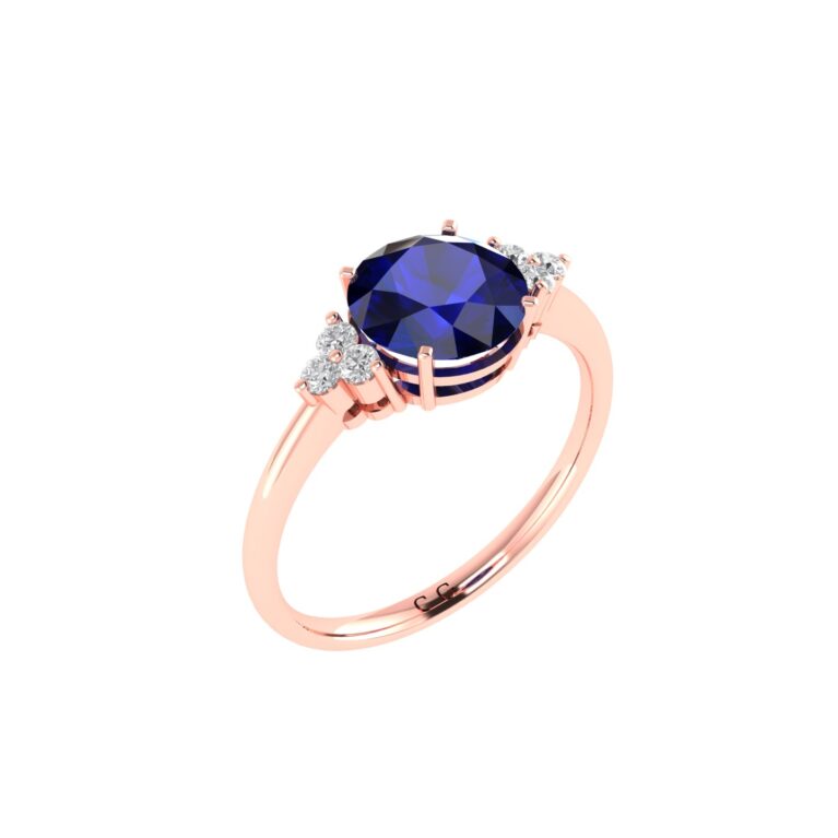 Triple Diamond Blue Sapphire Splendor Ring in 18K Gold