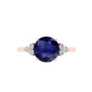 Triple Diamond Blue Sapphire Splendor Ring in 18K Gold