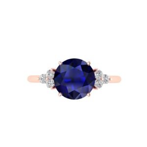 Triple Diamond Blue Sapphire Splendor Ring in 18K Gold
