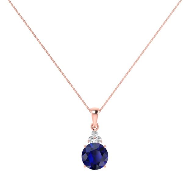 Blue Sapphire Brilliance Round Pendant with Diamond Trio in 18K Gold