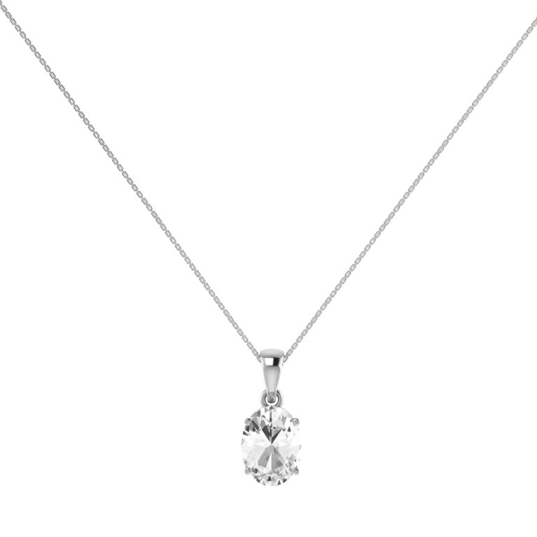 Minimalist Oval White Topaz Pendant in 18K White Gold (3.5ct)