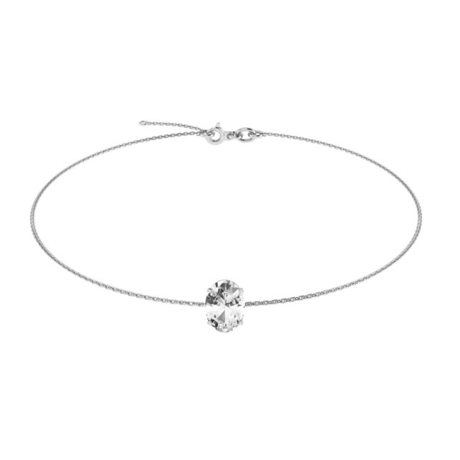 Minimalist Oval White Topaz Bracelet in 18K White Gold (3.5ct)