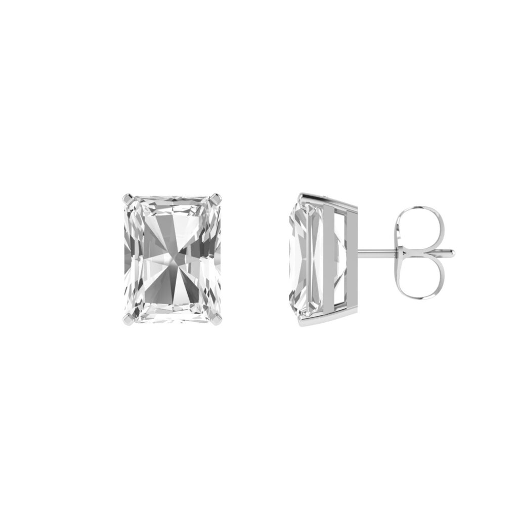 Minimalist Emerald-Cut White Topaz Earrings in 18K White Gold (7ct)