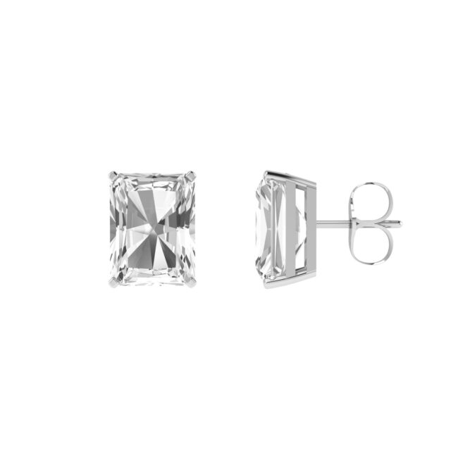 Minimalist Emerald-Cut White Topaz Earrings in 18K White Gold (7ct)