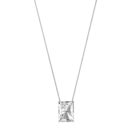 Minimalist Emerald-Cut White Topaz Necklace in 18K White Gold (3.5ct)