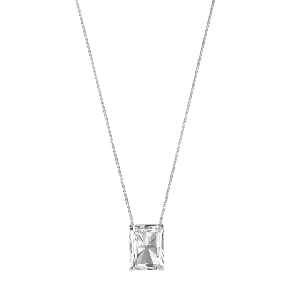 Minimalist Emerald-Cut White Topaz Necklace in 18K White Gold (3.5ct)