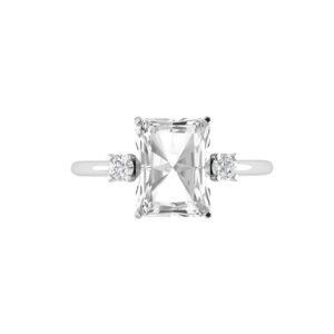 Minimalist Emerald-Cut White Topaz Ring with Elegant Diamond Side Accents in 18K White Gold (3.5ct)