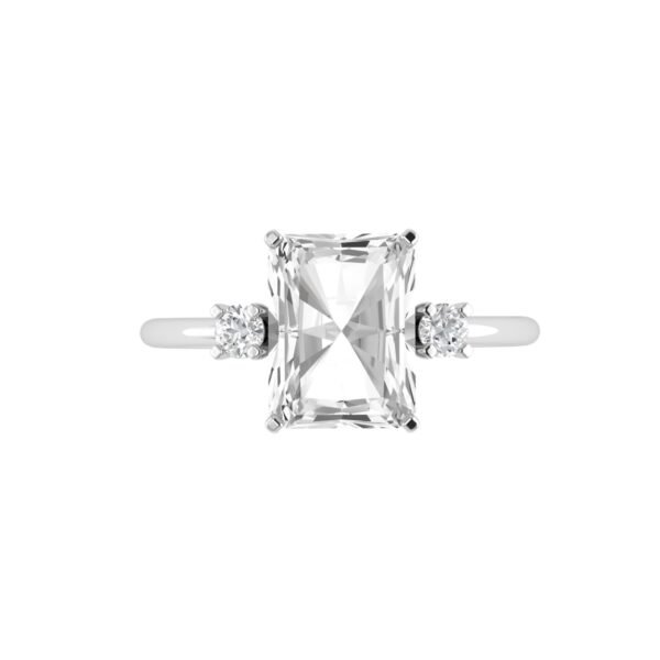 Minimalist Emerald-Cut White Topaz Ring with Elegant Diamond Side Accents in 18K White Gold (3.5ct)