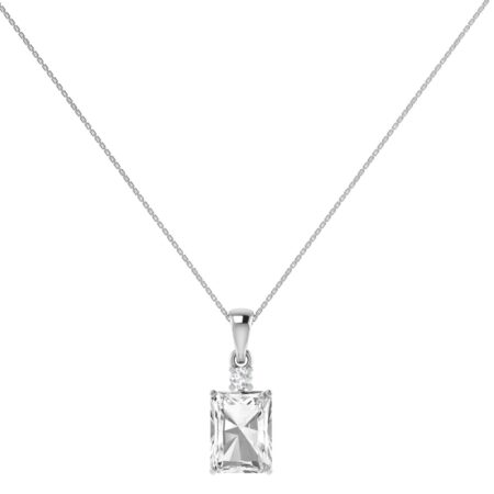 Minimalist Emerald-Cut White Topaz Pendant with Elegant Diamond Side Accents in 18K White Gold (3.5ct)