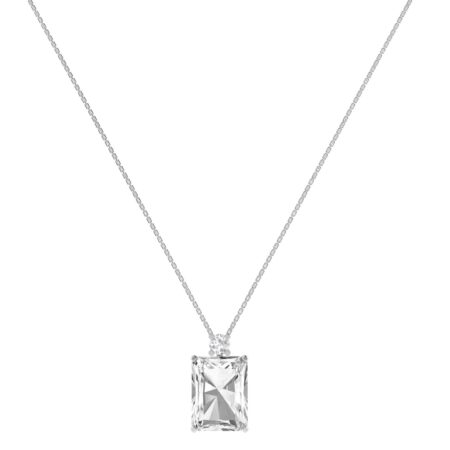 Minimalist Emerald-Cut White Topaz Necklace with Elegant Diamond Side Accents in 18K White Gold (3.5ct)