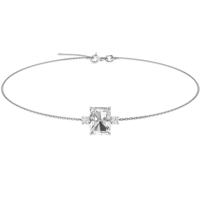 Minimalist Emerald-Cut White Topaz Bracelet with Elegant Diamond Side Accents in 18K White Gold (3.5ct)