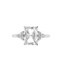 Trio Minimalist Emerald-Cut White Topaz Ring with Elegant Diamond Side Accents in 18K White Gold (3.5ct)