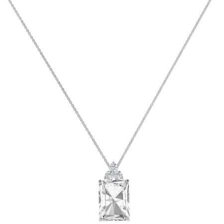 Trio Minimalist Emerald-Cut White Topaz Necklace with Elegant Diamond Side Accents in 18K White Gold (3.5ct)