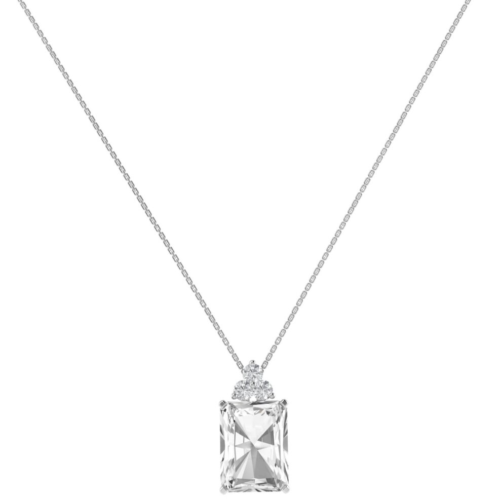 Trio Minimalist Emerald-Cut White Topaz Necklace with Elegant Diamond Side Accents in 18K White Gold (3.5ct)