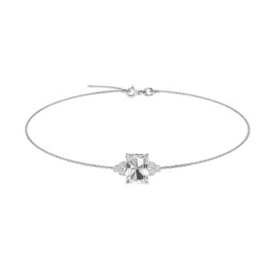 Trio Minimalist Emerald-Cut White Topaz Bracelet with Elegant Diamond Side Accents in 18K White Gold (3.5ct)