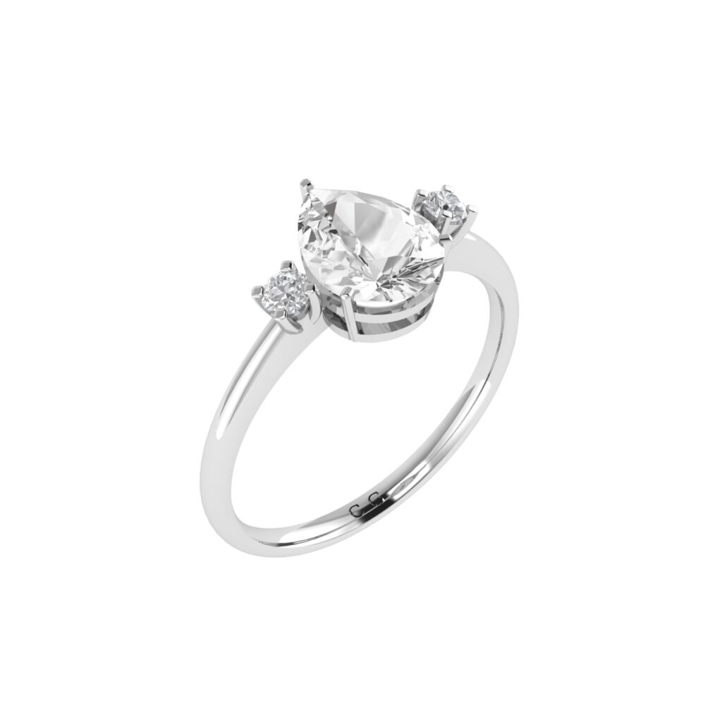 Minimalist Pear White Topaz and Sparkling Diamond Ring in 18K White Gold (3.5ct)