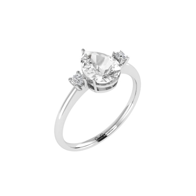 Minimalist Pear White Topaz and Sparkling Diamond Ring in 18K White Gold (3.5ct)