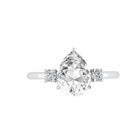Minimalist Pear White Topaz and Sparkling Diamond Ring in 18K White Gold (3.5ct)