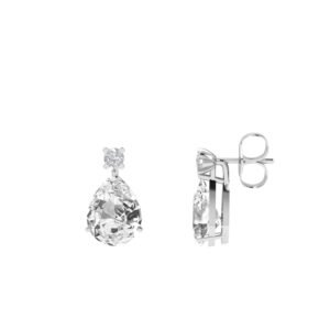 Minimalist Pear White Topaz and Sparkling Diamond Earrings in 18K White Gold (7ct)