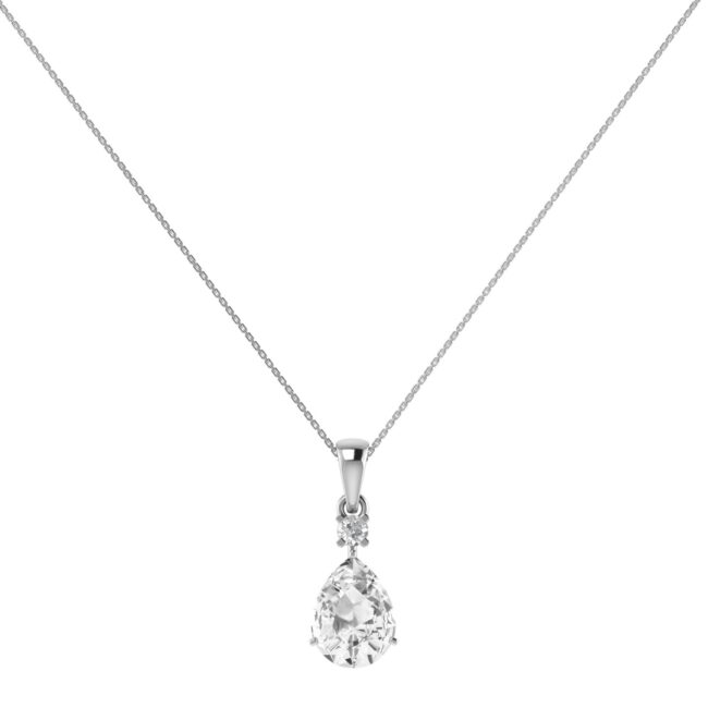 Minimalist Pear White Topaz and Sparkling Diamond Pendant in 18K White Gold (3.5ct)