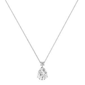 Minimalist Pear White Topaz and Sparkling Diamond Necklace in 18K White Gold (3.5ct)