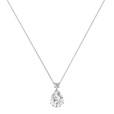 Minimalist Pear White Topaz and Sparkling Diamond Necklace in 18K White Gold (3.5ct)