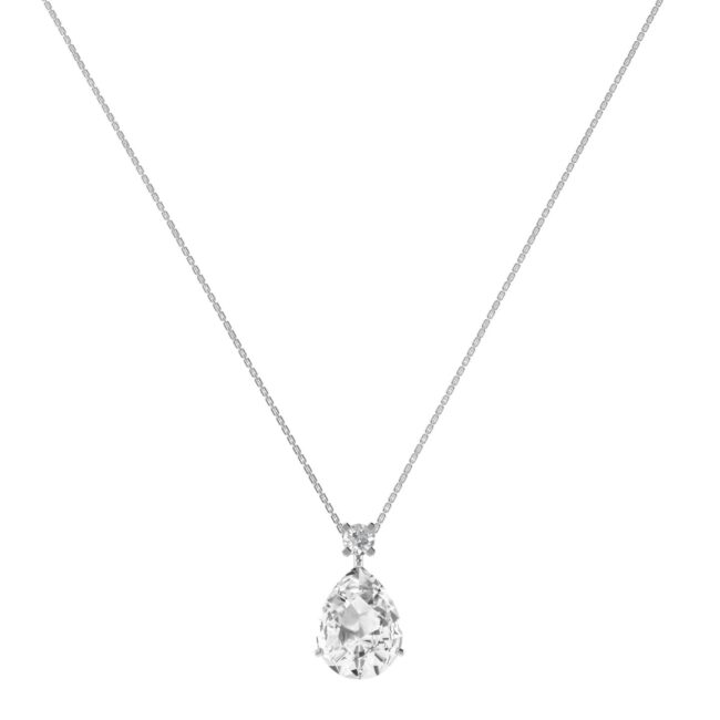 Minimalist Pear White Topaz and Sparkling Diamond Necklace in 18K White Gold (3.5ct)