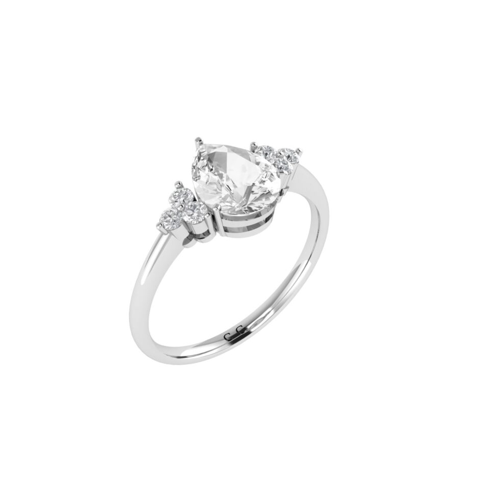 Minimalist Pear White Topaz and Sparkling Diamond Ring in 18K White Gold (3.5ct)