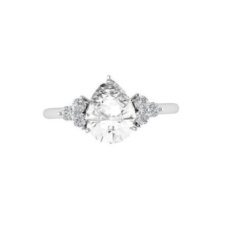 Minimalist Pear White Topaz and Sparkling Diamond Ring in 18K White Gold (3.5ct)