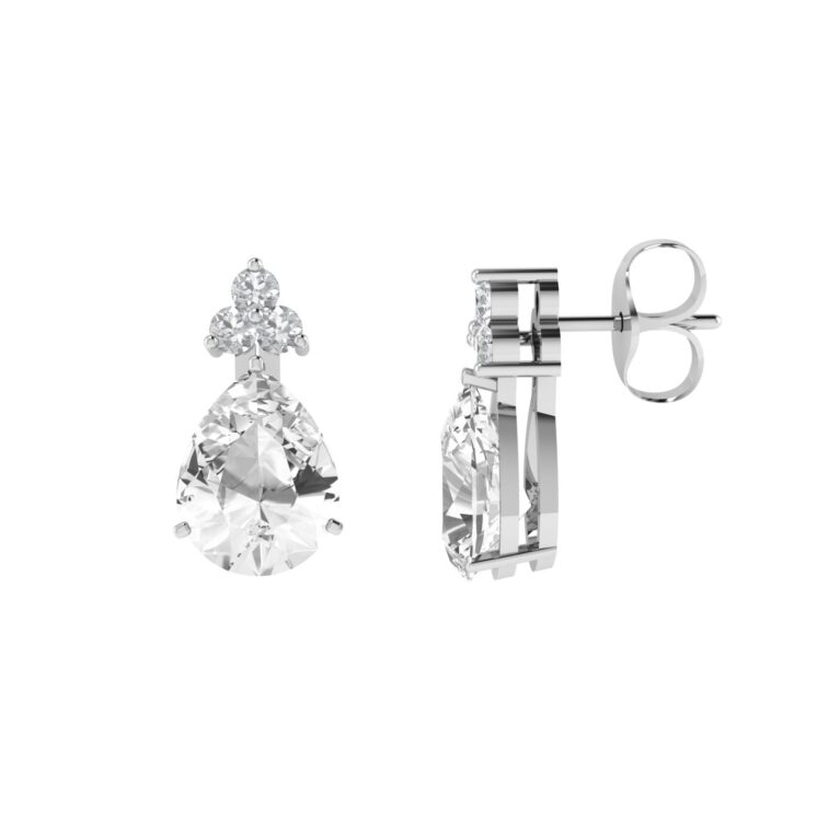 Minimalist Pear White Topaz and Sparkling Diamond Earrings in 18K White Gold (7ct)
