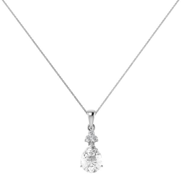 Minimalist Pear White Topaz and Sparkling Diamond Pendant in 18K White Gold (3.5ct)