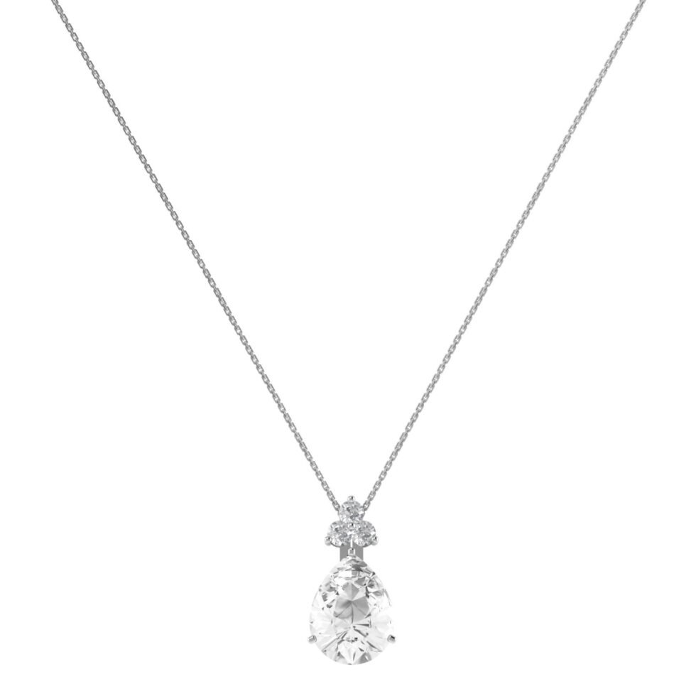 Minimalist Pear White Topaz and Sparkling Diamond Necklace in 18K White Gold (3.5ct)